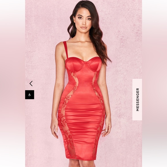 House of CB London Red Lace Satin Bustier Bodycon Dress Size Medium - Picture 2 of 16
